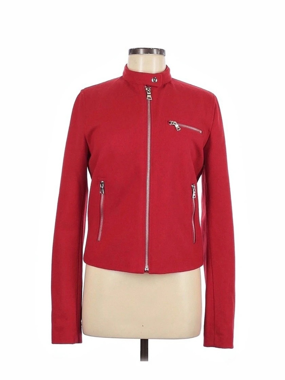 Gap Wool Biker Jacket Red Zip-Front, Size Small Tall